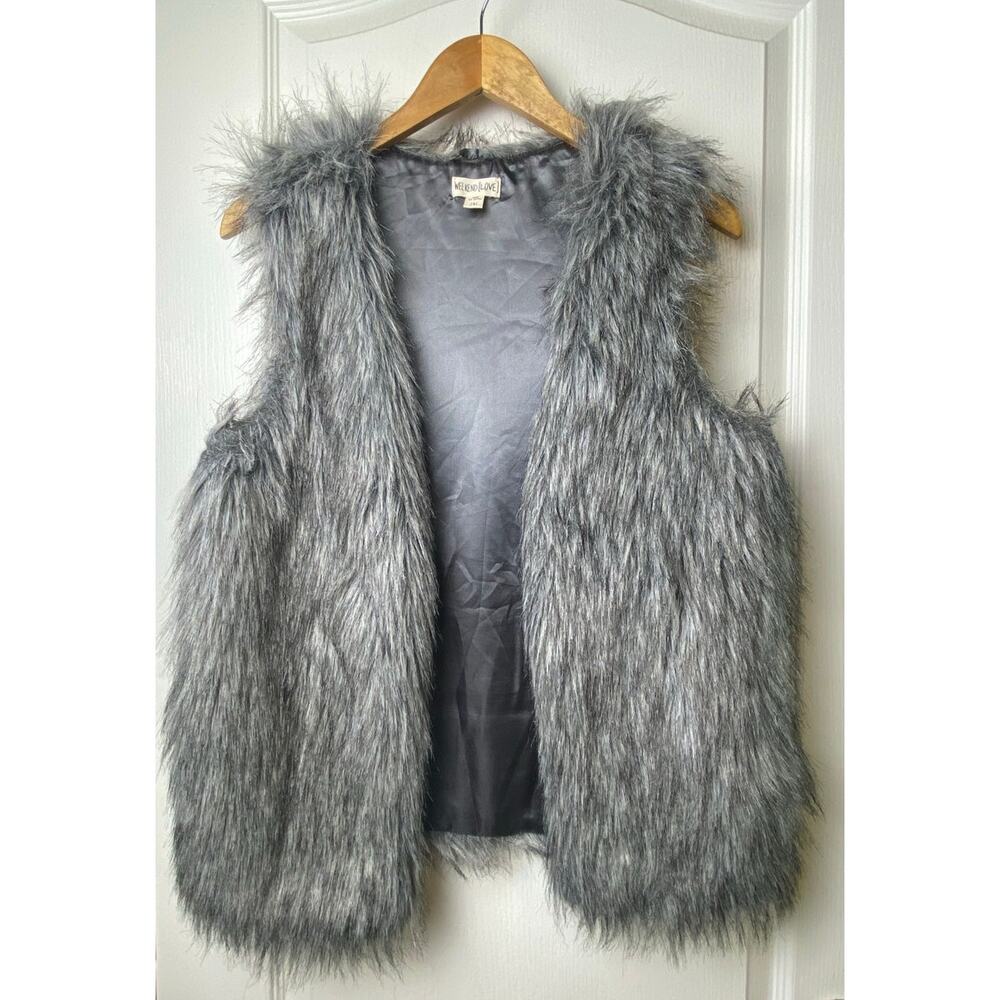 Weekend Love Gray Fluffy Faux Fur Satin Lined Vest Women's Size Small